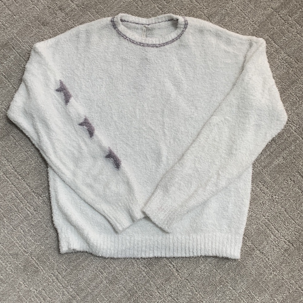 NWT Hello Nite White Gray Star Chenille Cozy Super Soft Crewneck Sweater Med